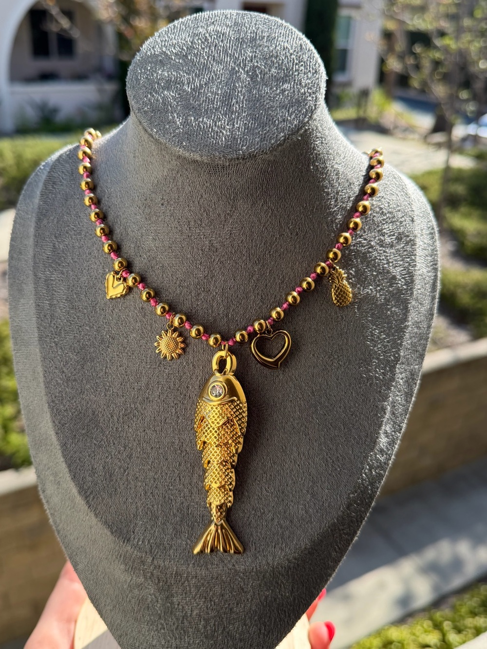 Gold Fish Charm Pendant Necklace - Women's Summer Jewelry - Picture 2 of 3